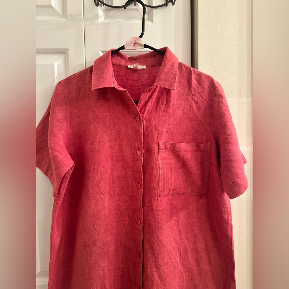 $278 Eileen Fisher Geranium Organic Linen Classic Collar Shirt Dress. Size S. - Picture 6 of 14